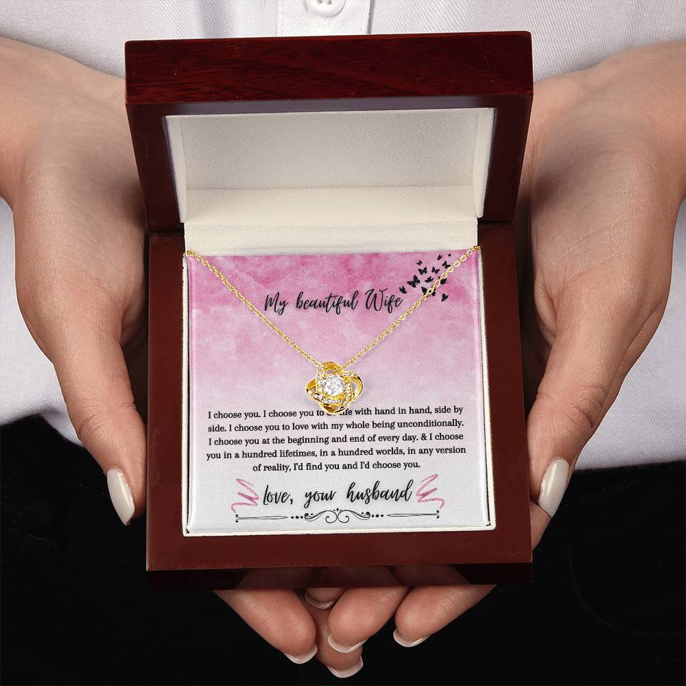 "I Choose You" Love Knot Necklace (Pink & Butterflies Vertical Edition) - A Special Gift For Wife