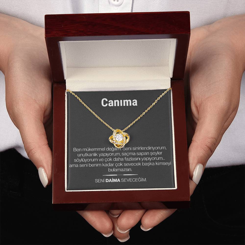 "Canima" Love Knot Necklace in Turkish | 14k White Gold Over Stainless Steel