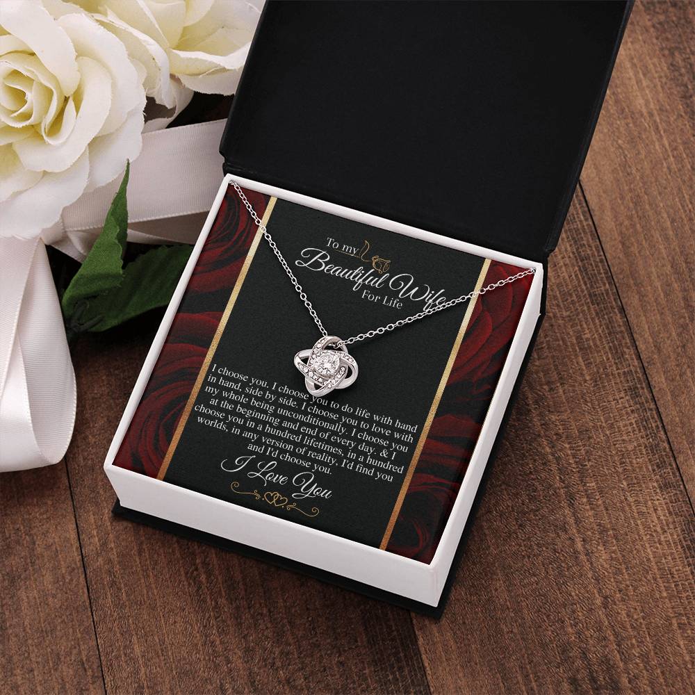"I Choose You" Love Knot Necklace (Golden Roses Edition) - Gift For Her - To Wedding Anniversary, Valentine’s Day, Thank You Gift