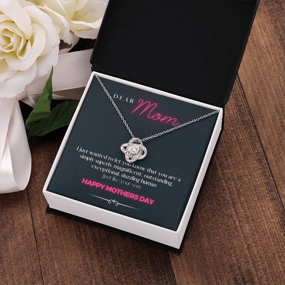 "Just an Awesome Gift to Say" - Loveknot Mothers Day 14k White Gold Necklace With Box