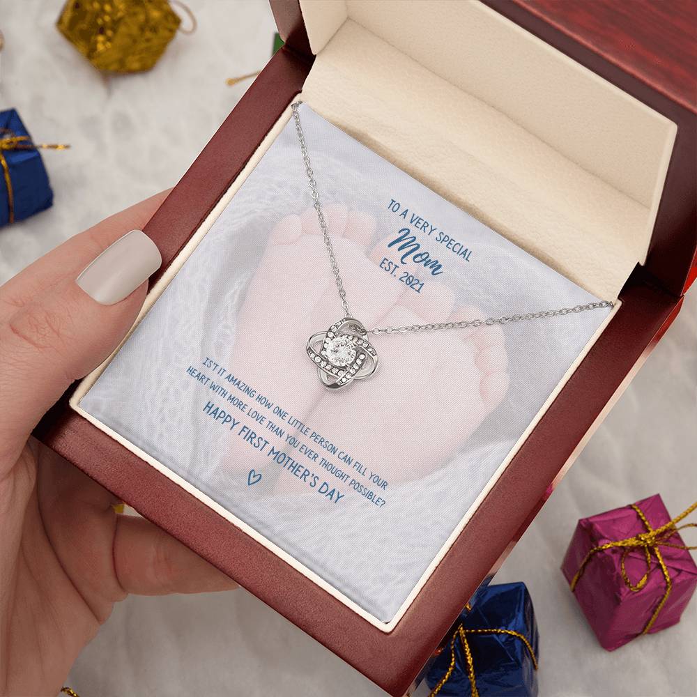 "To a Very Special Mom" - Mother's Day Love Knot Necklace -  Happy First Mother's Day