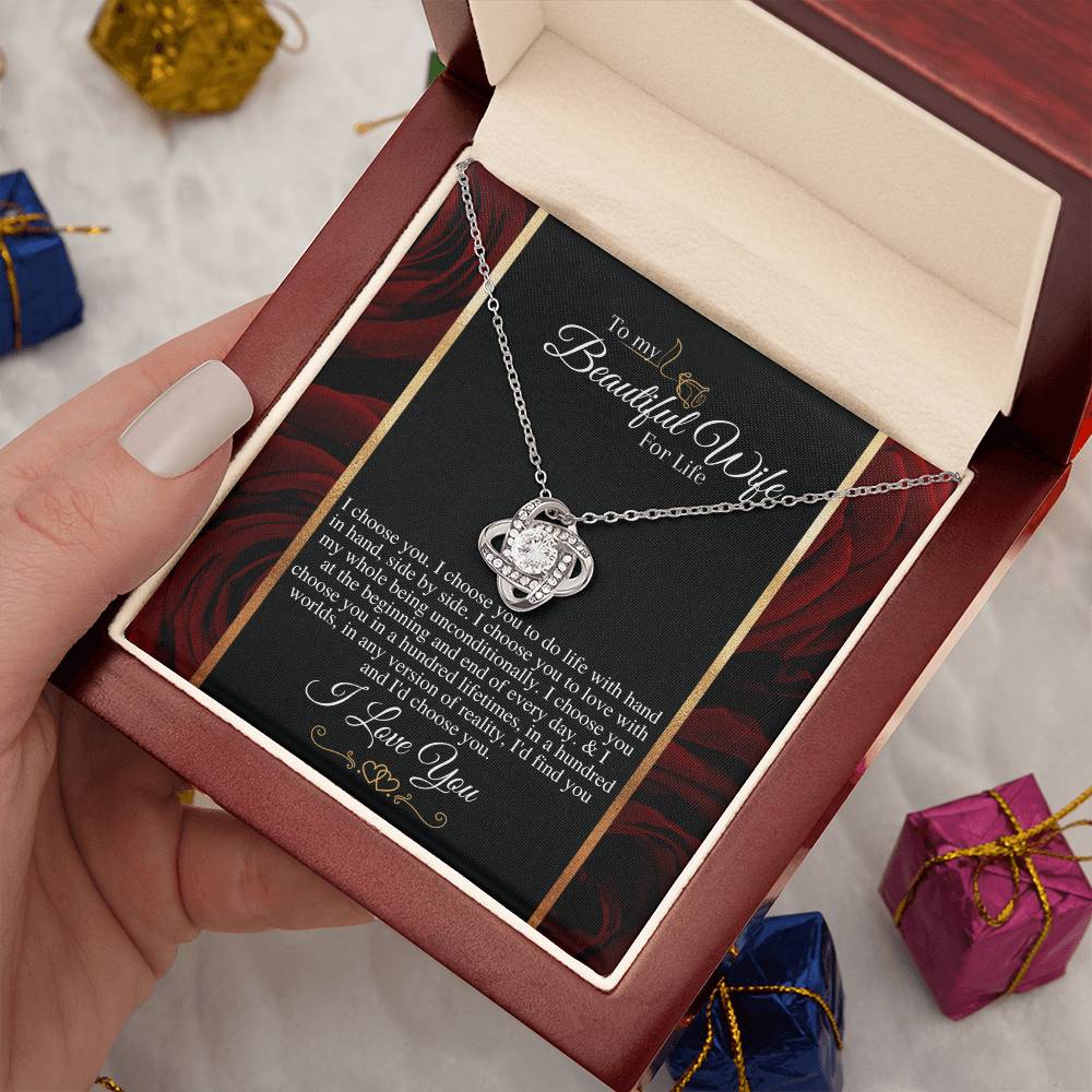 "I Choose You" Love Knot Necklace (Golden Roses Edition) - Gift For Her - To Wedding Anniversary, Valentine’s Day, Thank You Gift