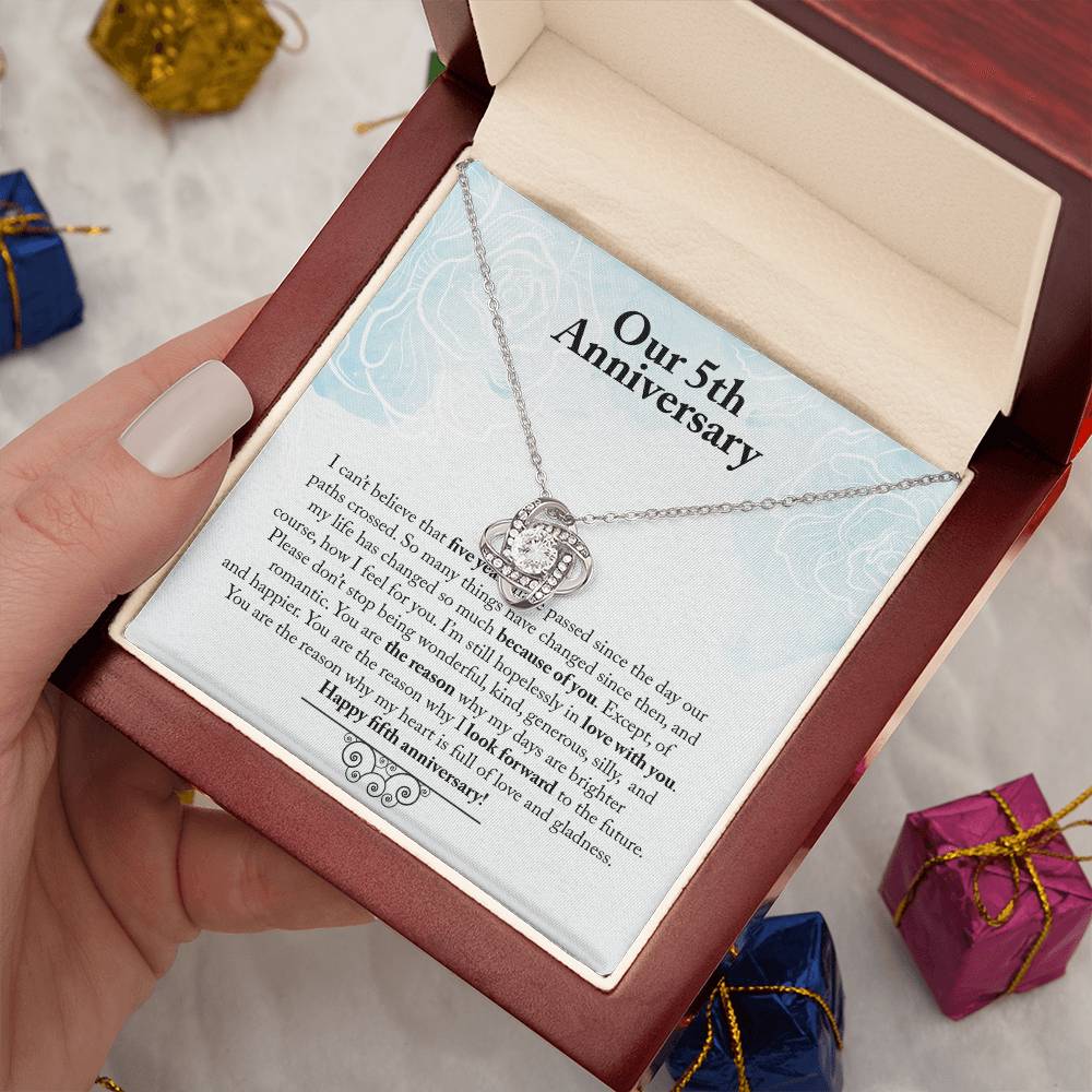 Our 5th Anniversary You Are The Reason Love Knot Necklace