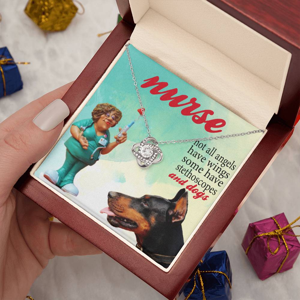 Dog Lover Nurse Love Knot Necklace, Dog Nurse, Dog Lover Necklace, Not All Angel Have Wings Some Have Stethoscope & Dogs Nurse Dog Mom