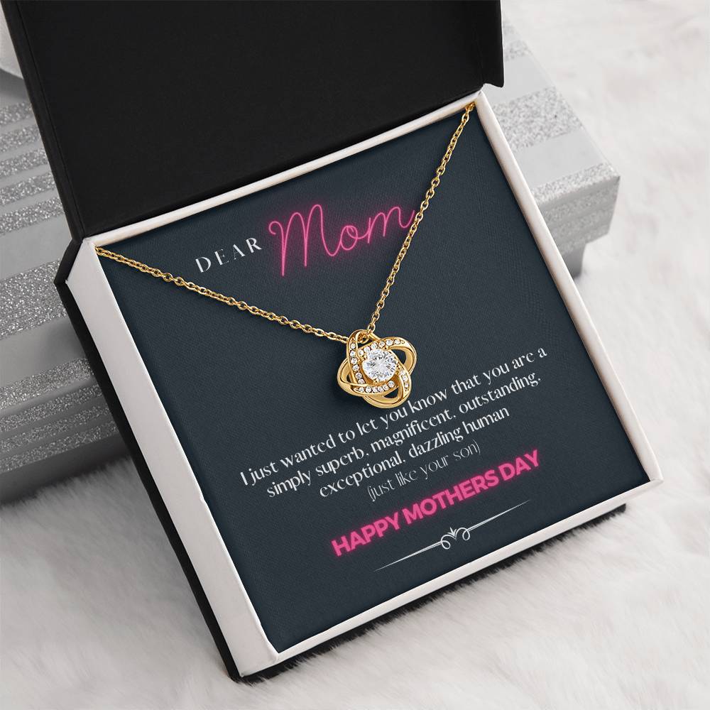 "Just an Awesome Gift to Say" - Loveknot Mothers Day 14k White Gold Necklace With Box