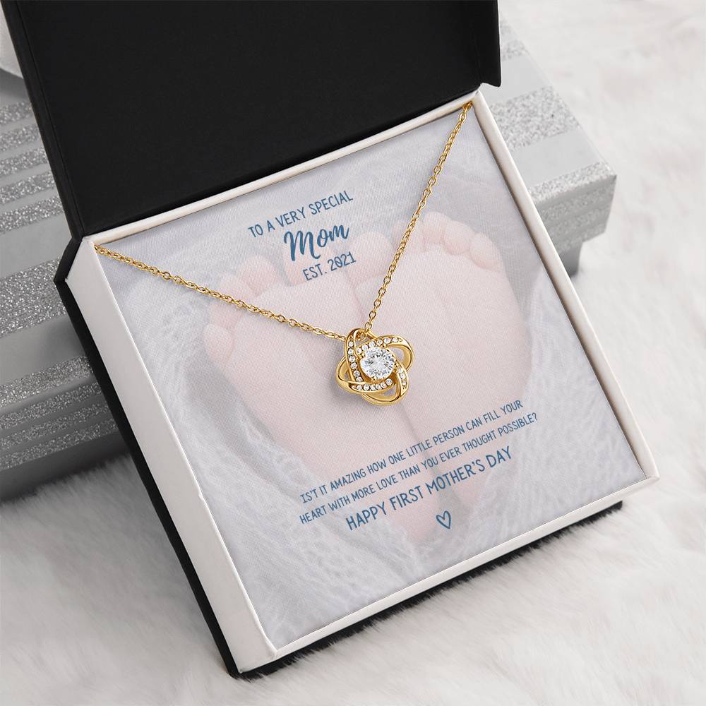 "To a Very Special Mom" - Mother's Day Love Knot Necklace -  Happy First Mother's Day