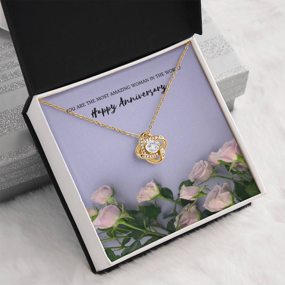 You Are The Most Amazing Woman | Beautiful 14k White Gold Love Knot Necklace for Wife