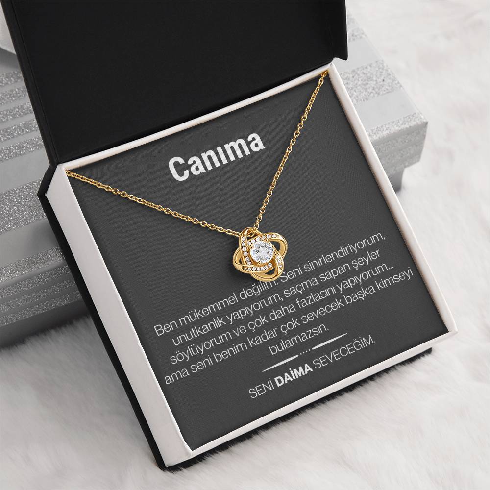 "Canima" Love Knot Necklace in Turkish | 14k White Gold Over Stainless Steel