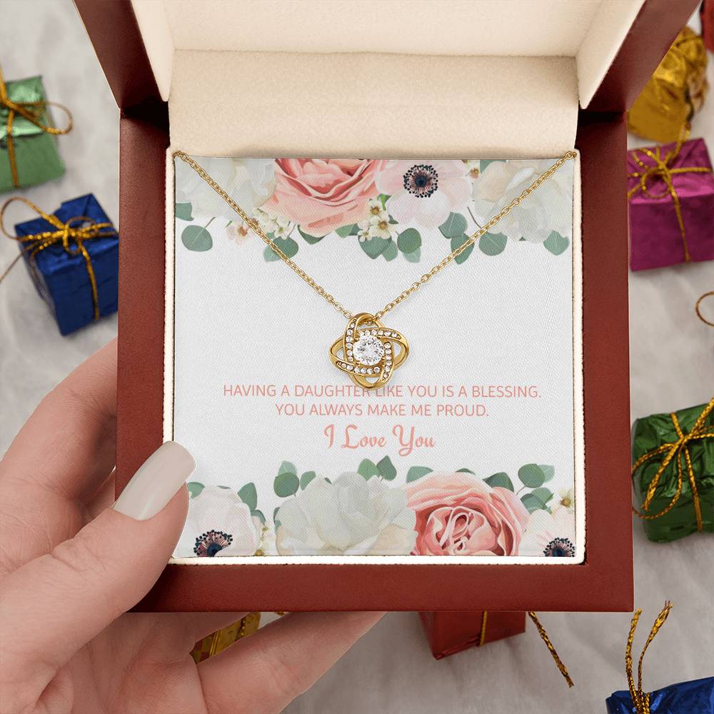 Having A Daughter Like You Is A Blessing |  Stunning Artisan Crafted 14k White Gold Love Knot Necklace