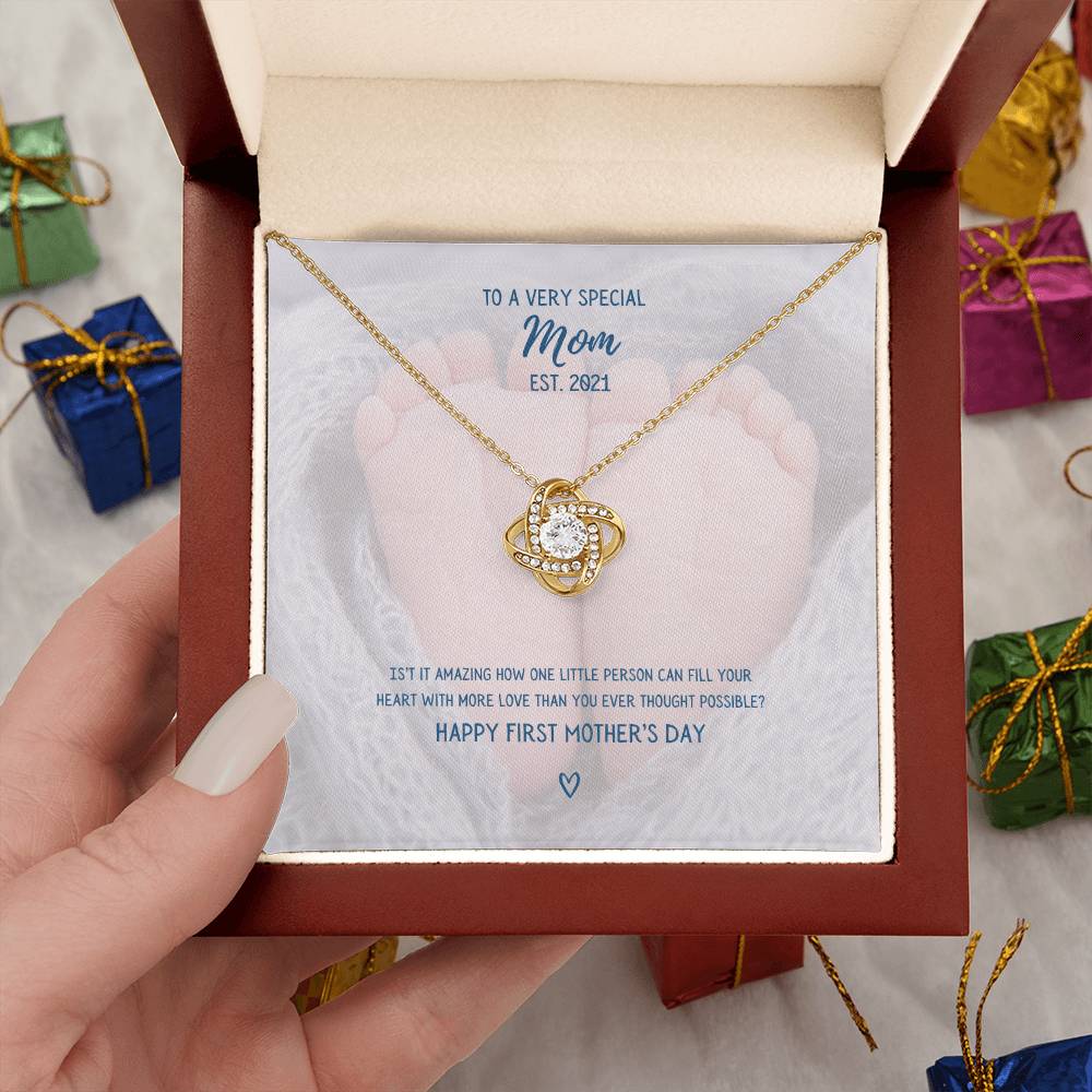 "To a Very Special Mom" - Mother's Day Love Knot Necklace -  Happy First Mother's Day