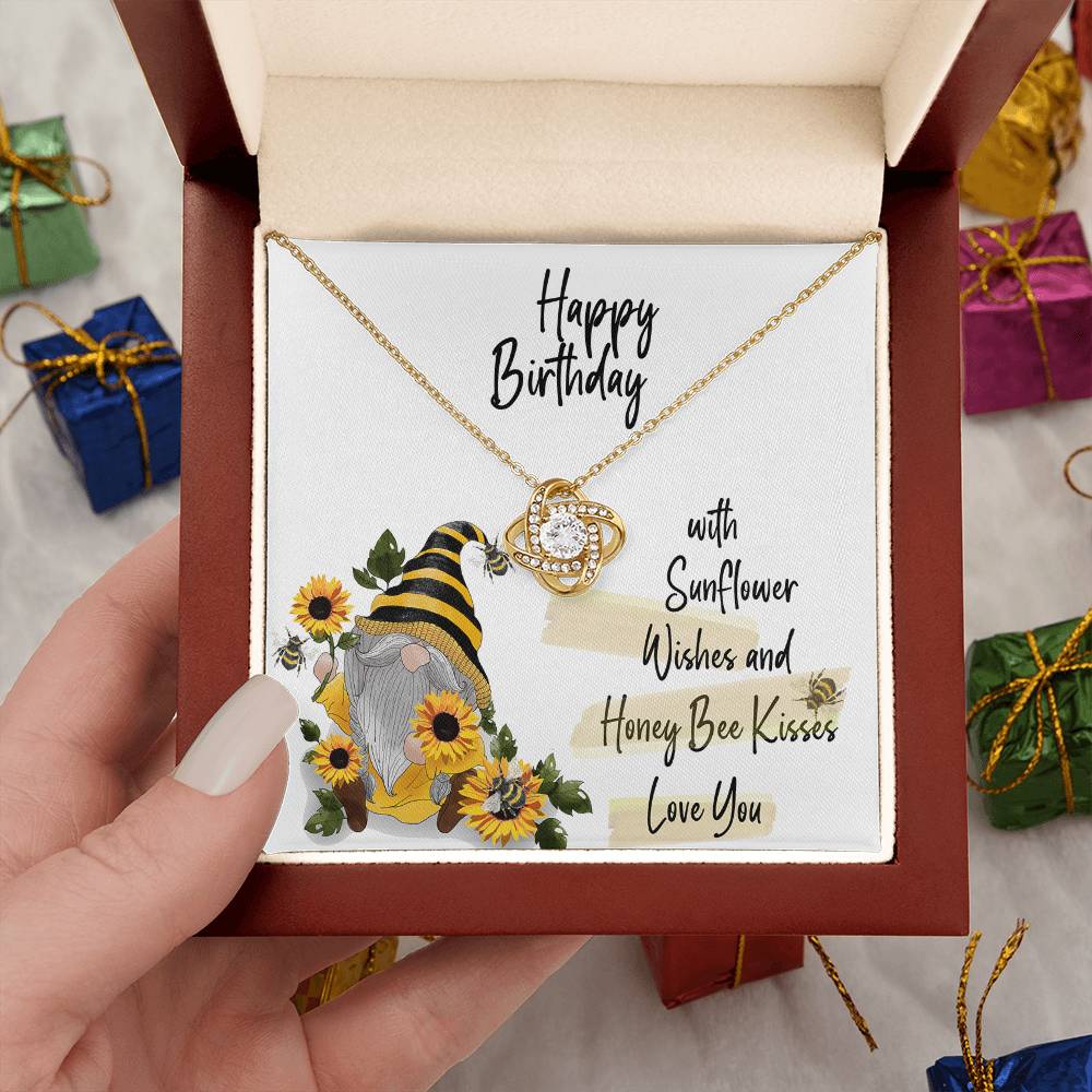 Birthday Love Knot Necklace with Sunflower Gnome Card