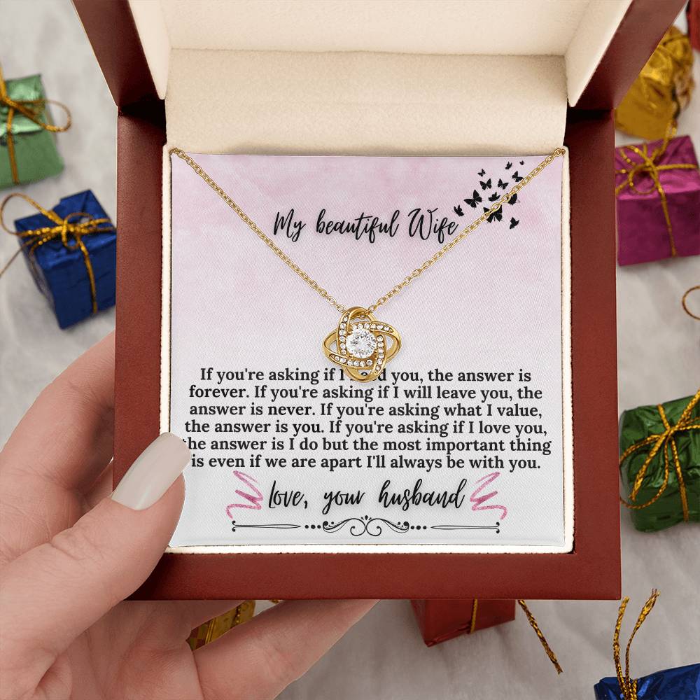 "If Your Asking" Love Knot Necklace (Pink & Butterflies Vertical Edition) -  A Meaningful Gift For Wife