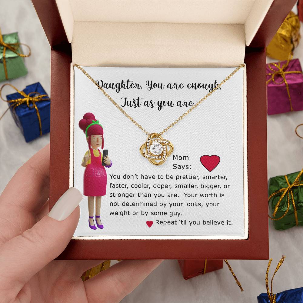 Necklace Gift for Daughter, Mom Says series, You are Enough encouragement message card