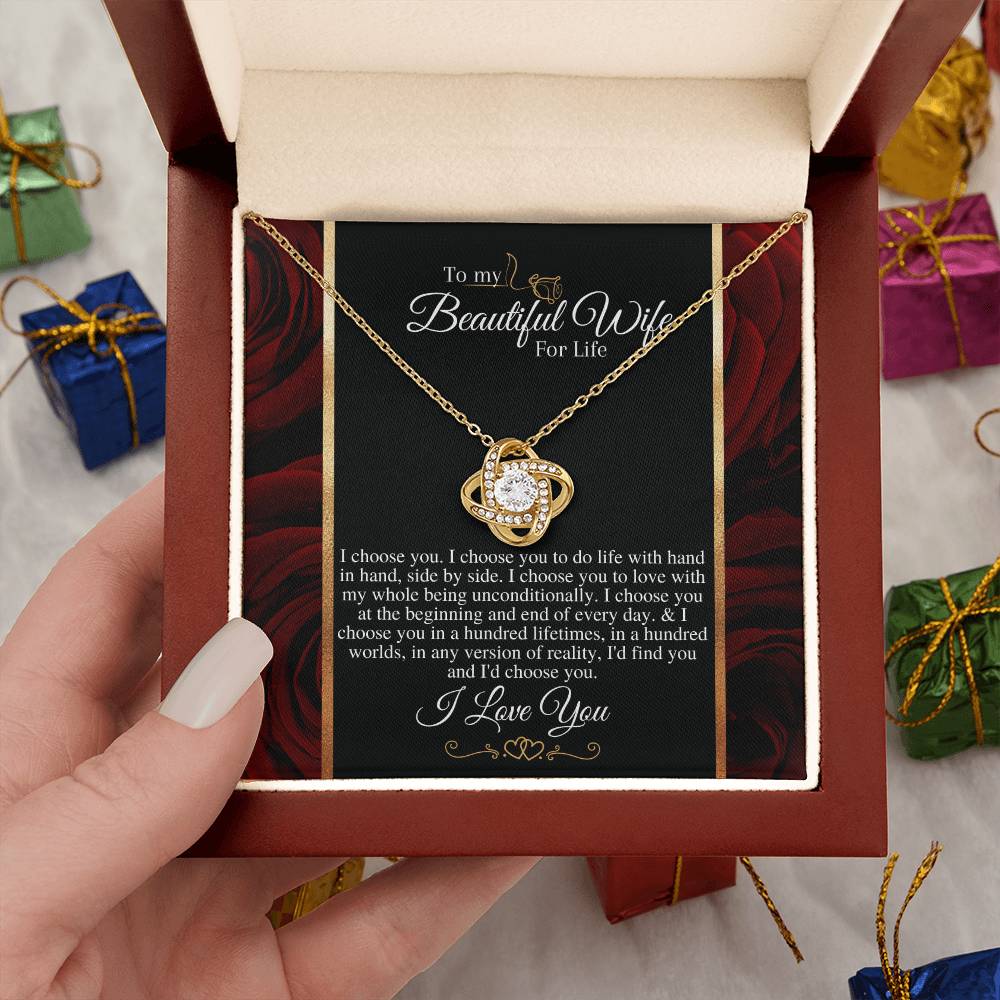 "I Choose You" Love Knot Necklace (Golden Roses Edition) - Gift For Her - To Wedding Anniversary, Valentine’s Day, Thank You Gift