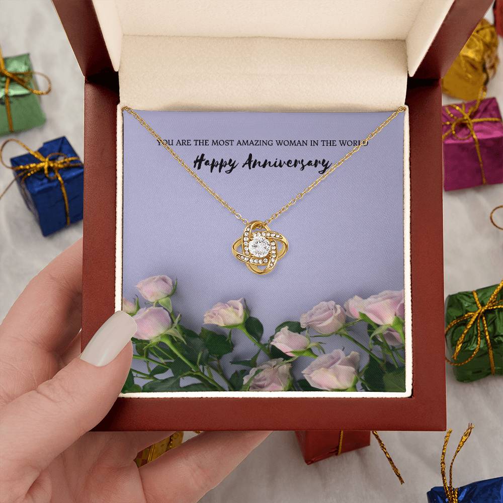 You Are The Most Amazing Woman | Beautiful 14k White Gold Love Knot Necklace for Wife