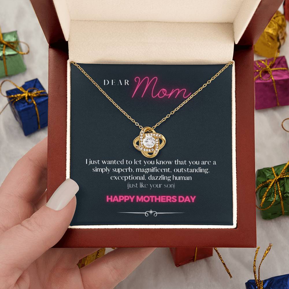 "Just an Awesome Gift to Say" - Loveknot Mothers Day 14k White Gold Necklace With Box