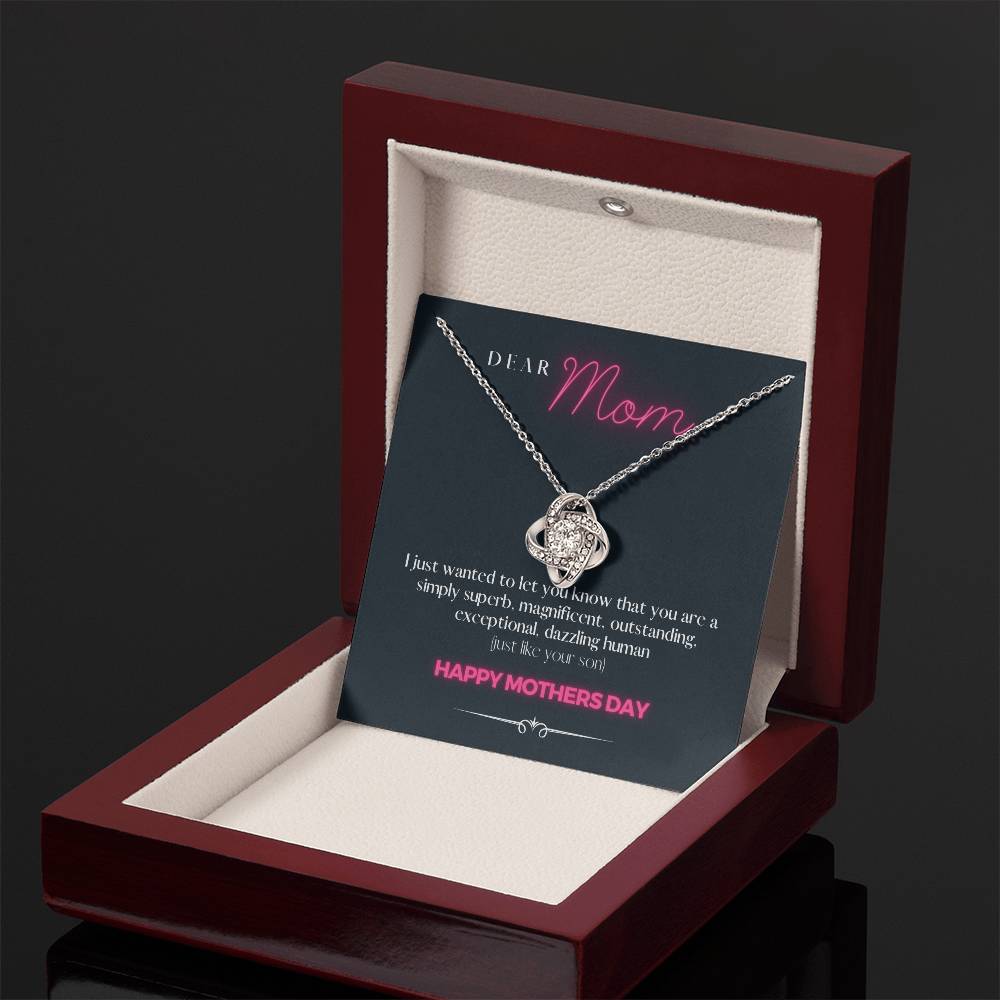 "Just an Awesome Gift to Say" - Loveknot Mothers Day 14k White Gold Necklace With Box