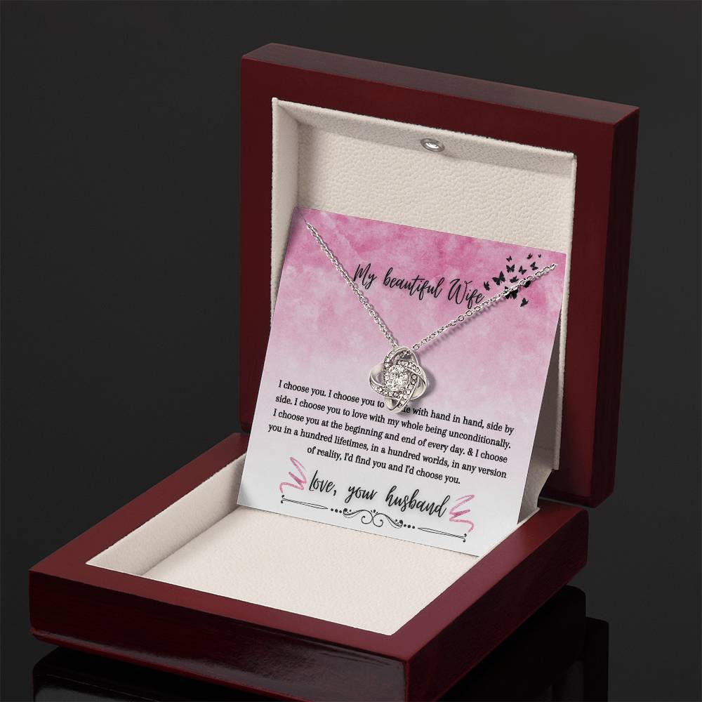 "I Choose You" Love Knot Necklace (Pink & Butterflies Vertical Edition) - A Special Gift For Wife