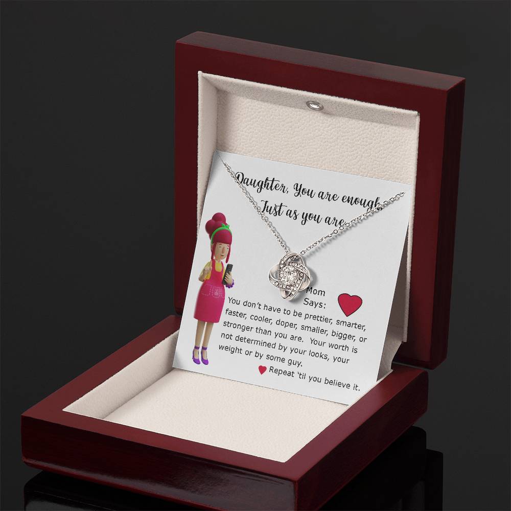 Necklace Gift for Daughter, Mom Says series, You are Enough encouragement message card