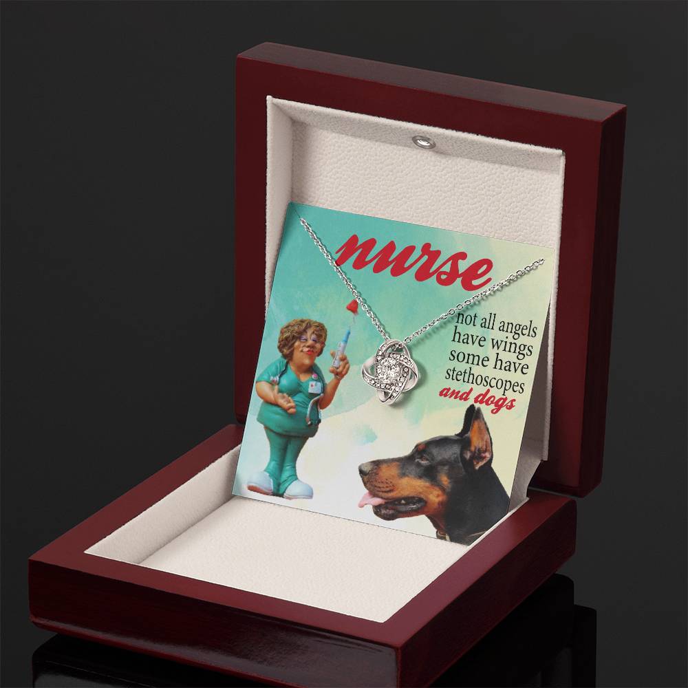 Dog Lover Nurse Love Knot Necklace, Dog Nurse, Dog Lover Necklace, Not All Angel Have Wings Some Have Stethoscope & Dogs Nurse Dog Mom