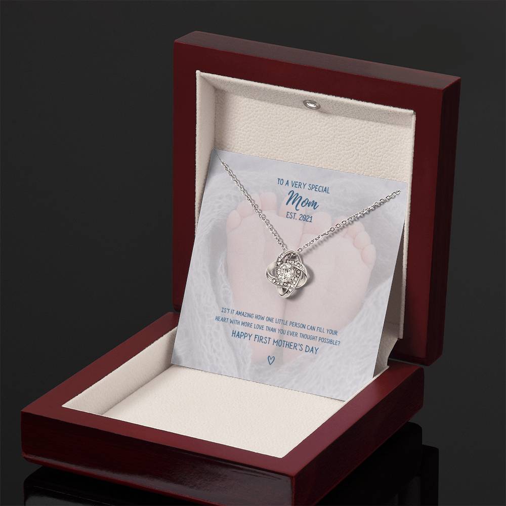 "To a Very Special Mom" - Mother's Day Love Knot Necklace -  Happy First Mother's Day