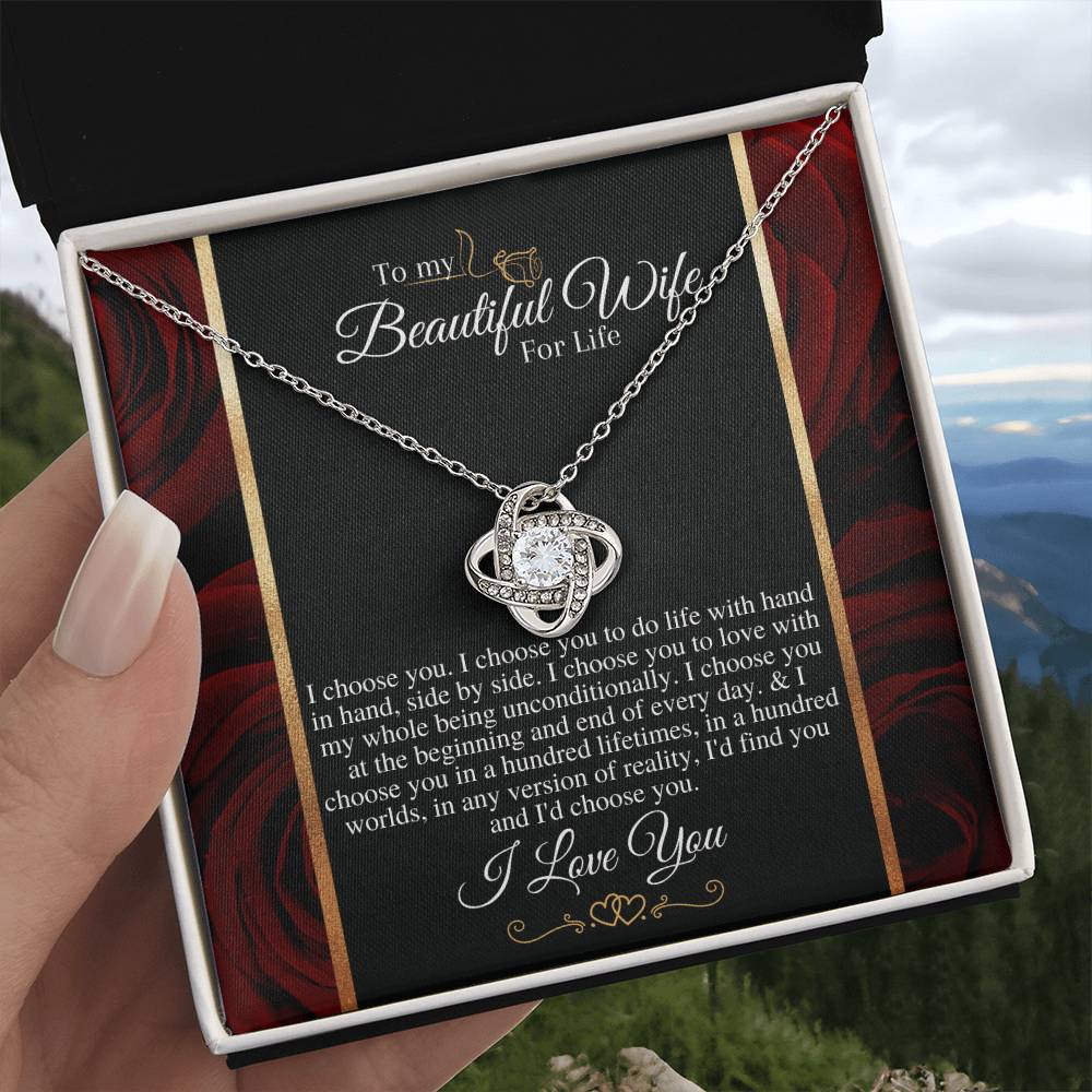 "I Choose You" Love Knot Necklace (Golden Roses Edition) - Gift For Her - To Wedding Anniversary, Valentine’s Day, Thank You Gift
