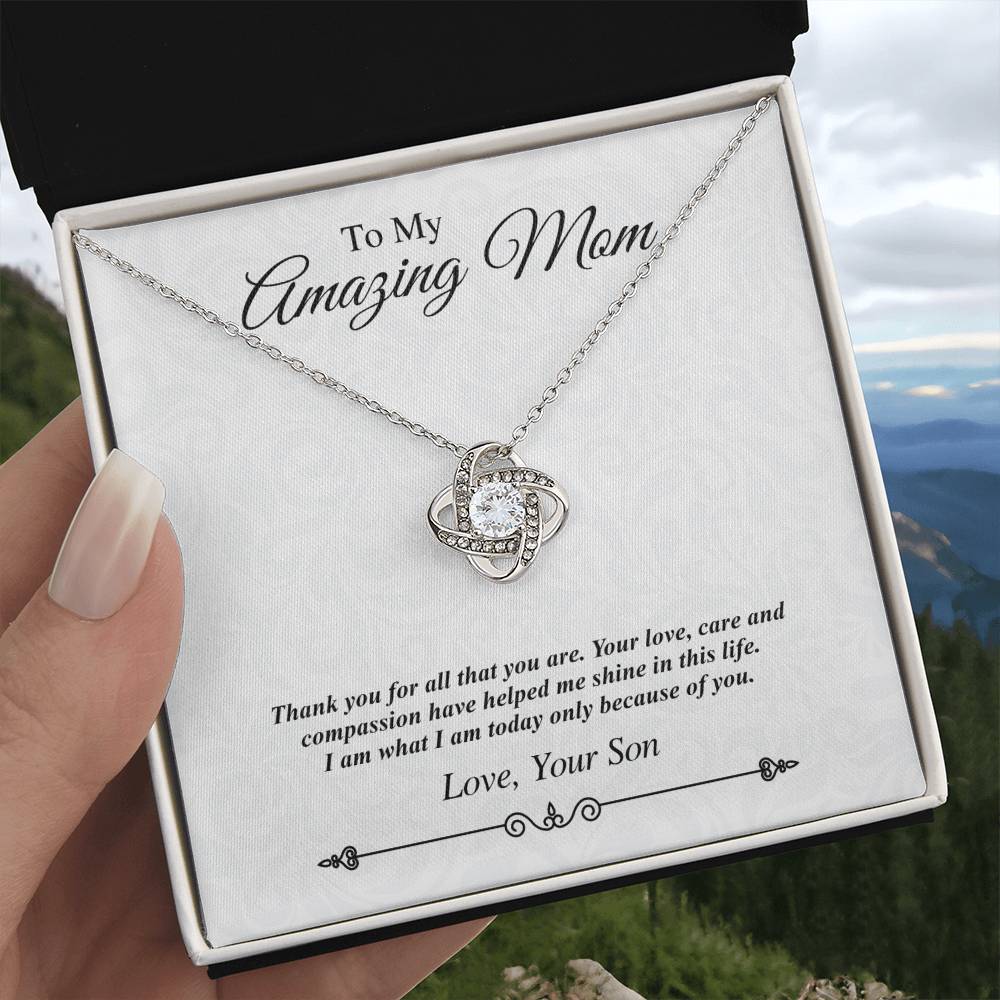 'To My Amazing Mom' Jeweled Knot Necklace - Thank You for All That You Are