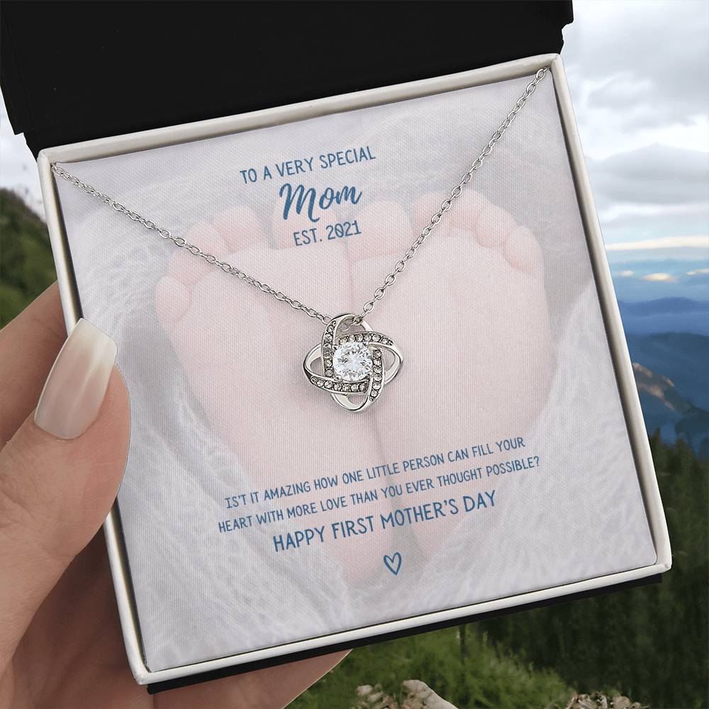 "To a Very Special Mom" - Mother's Day Love Knot Necklace -  Happy First Mother's Day
