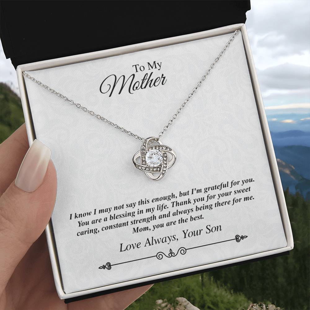 'To My Mother' Jeweled Knot Necklace - I'm Grateful for You, You Are the Best